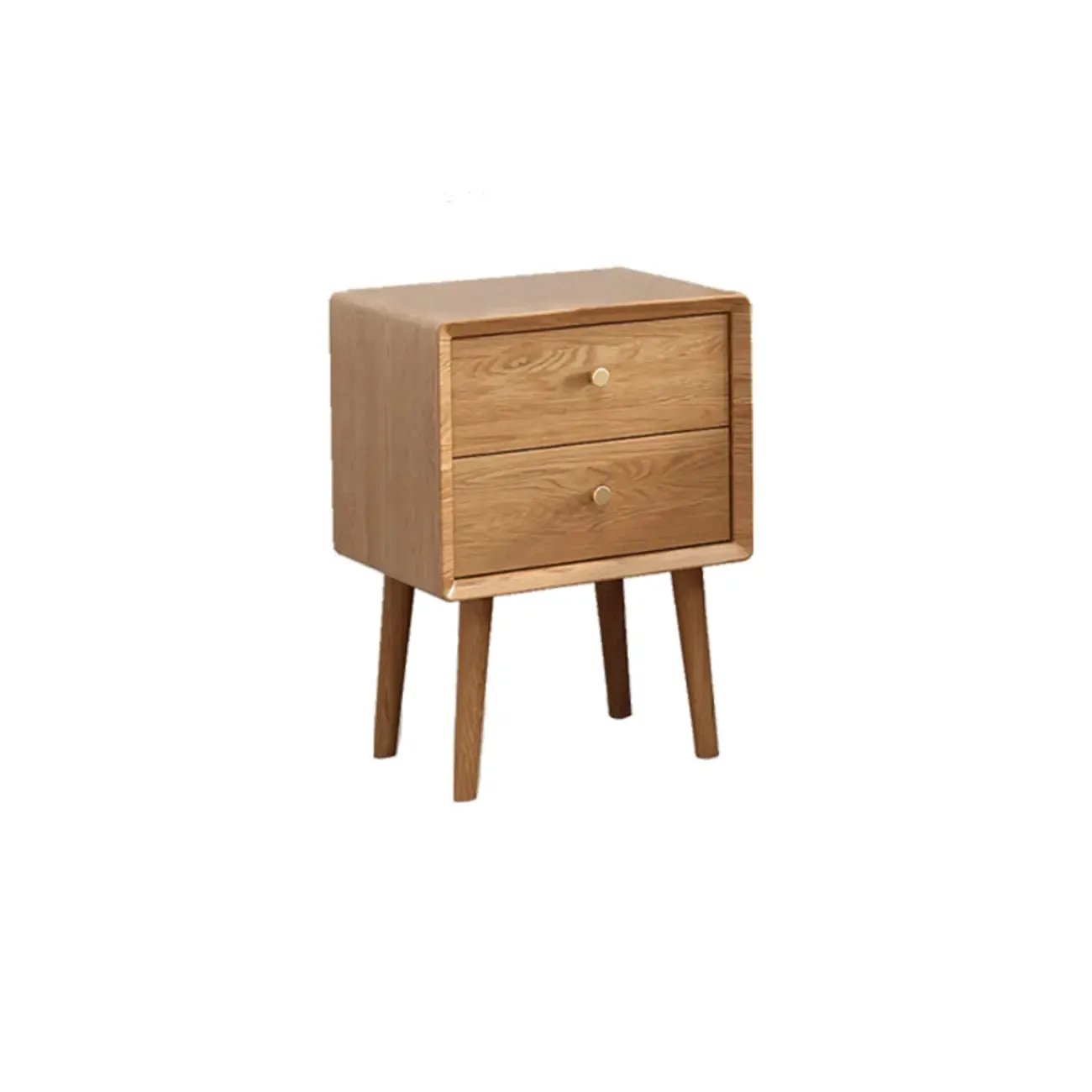 Traditional Natural Wood Nightstand with 2 Drawers Image - 2
