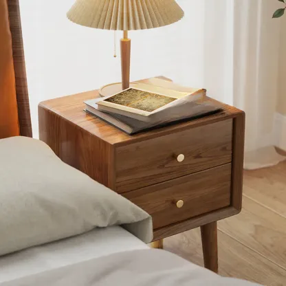 Traditional Natural Wood Nightstand with 2 Drawers Image - 6