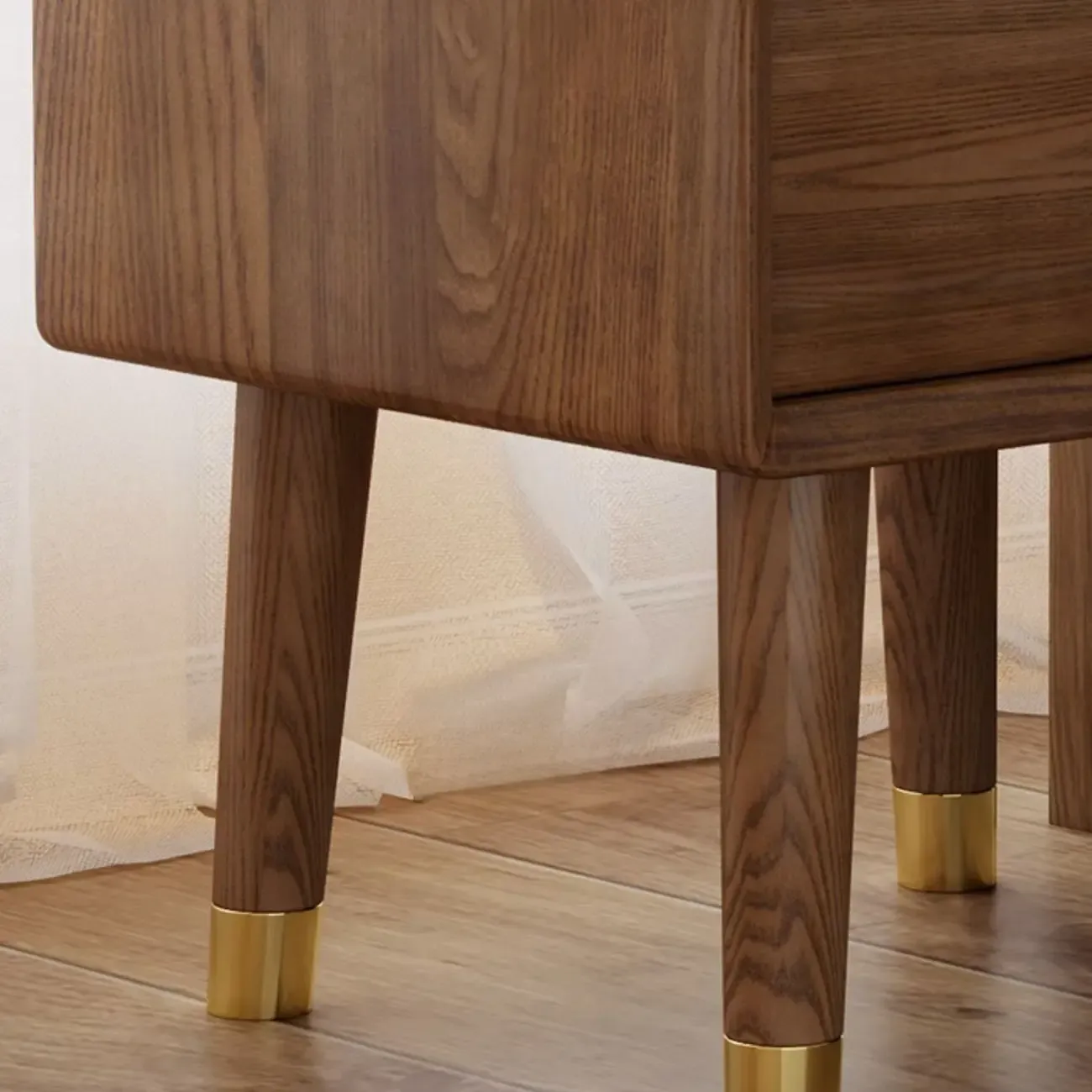 Traditional Natural Wood Nightstand with 2 Drawers Image - 7