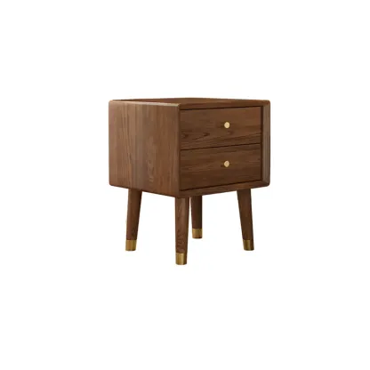 Traditional Natural Wood Nightstand with 2 Drawers Image - 4