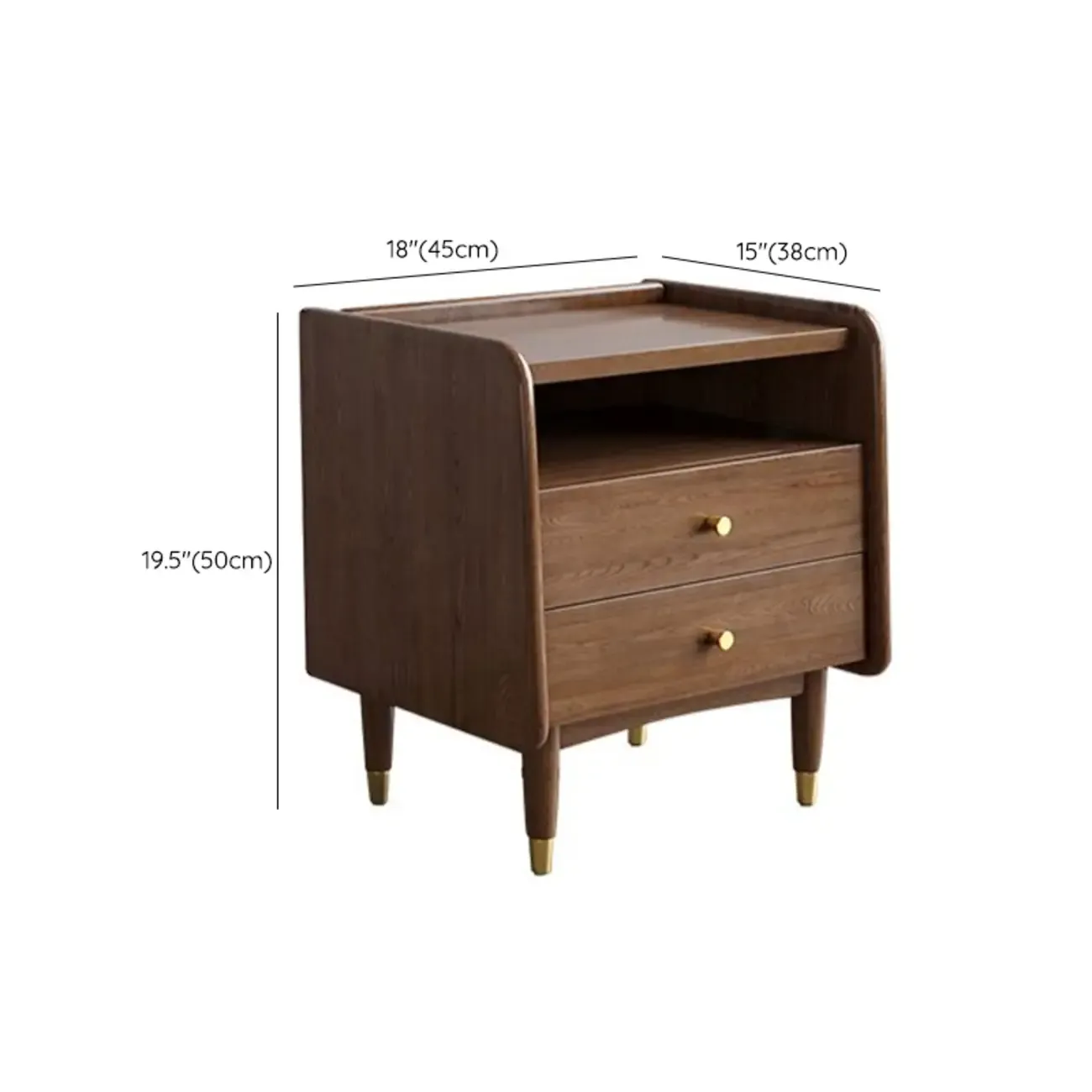 Traditional Natural Wood Nightstand with 2 Drawers Image - 13