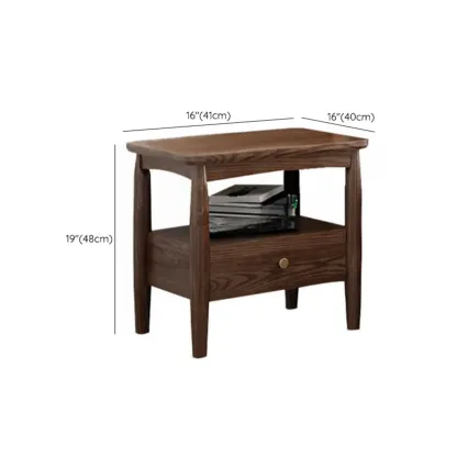 Traditional Natural Wood Nightstand with 2 Drawers Image - 15