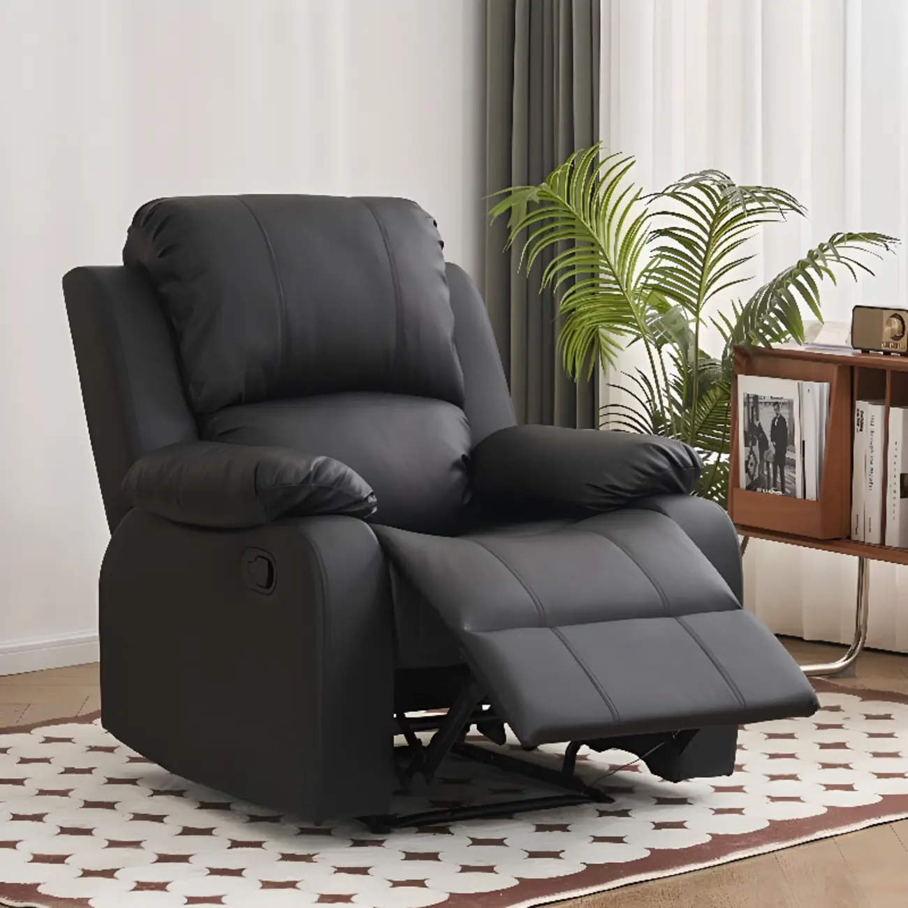 Luxurious Black Leather Manual Recliner with Lumbar Support Image - 1 | homeyfad