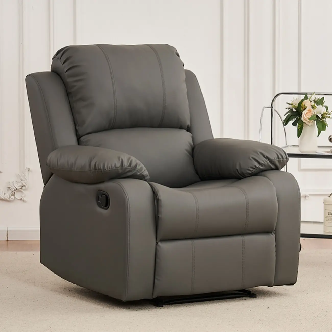 Luxurious Black Leather Manual Recliner with Lumbar Support Image - 2 | homeyfad