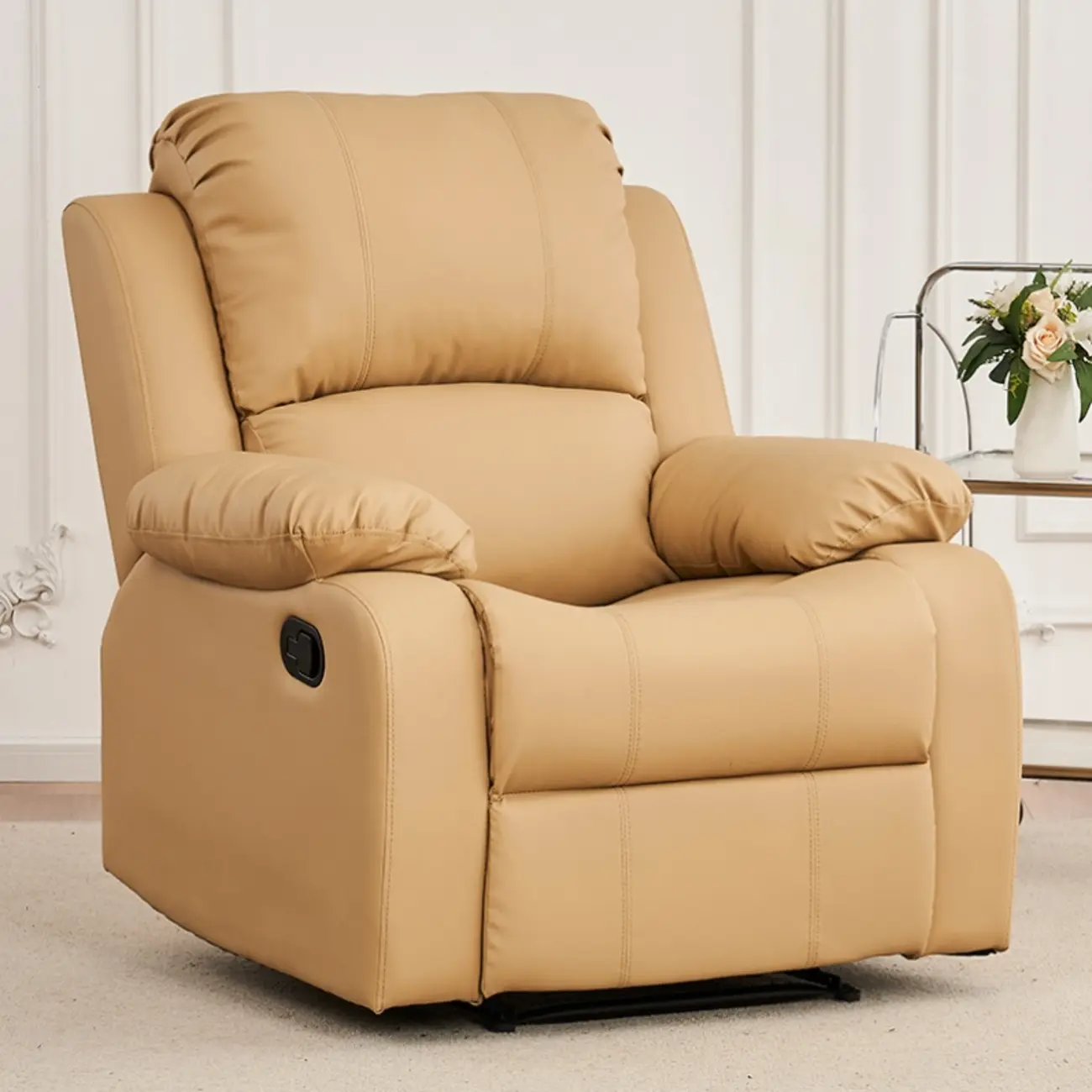 Luxurious Black Leather Manual Recliner with Lumbar Support Image - 3 | homeyfad