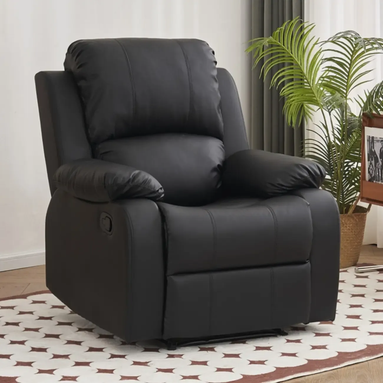 Luxurious Black Leather Manual Recliner with Lumbar Support Image - 7