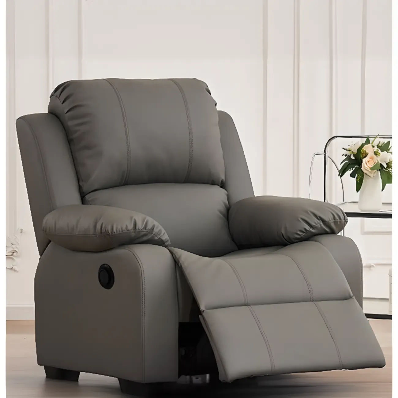 Luxurious Black Leather Manual Recliner with Lumbar Support Image - 8