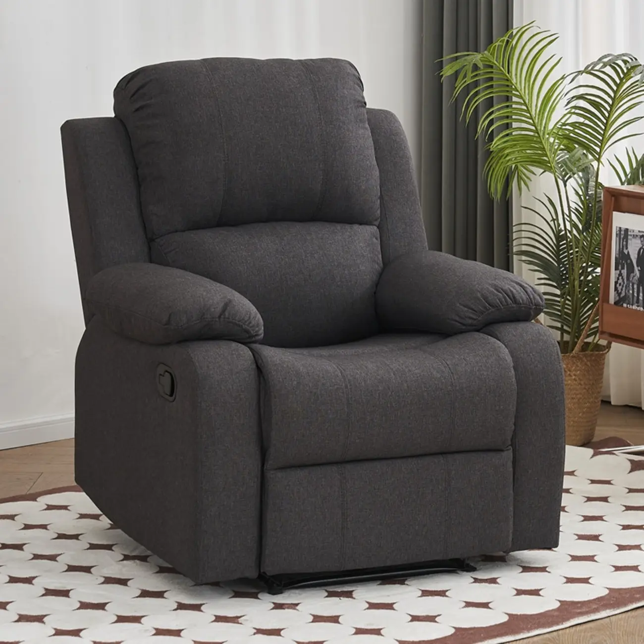 Luxurious Black Leather Manual Recliner with Lumbar Support Image - 11 | homeyfad