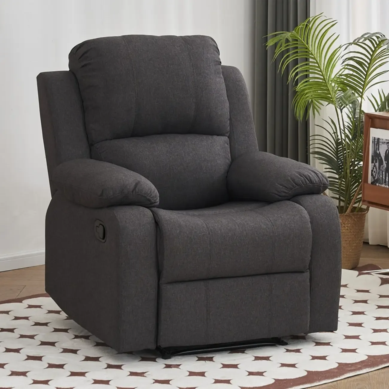 Luxurious Black Leather Manual Recliner with Lumbar Support Image - 11