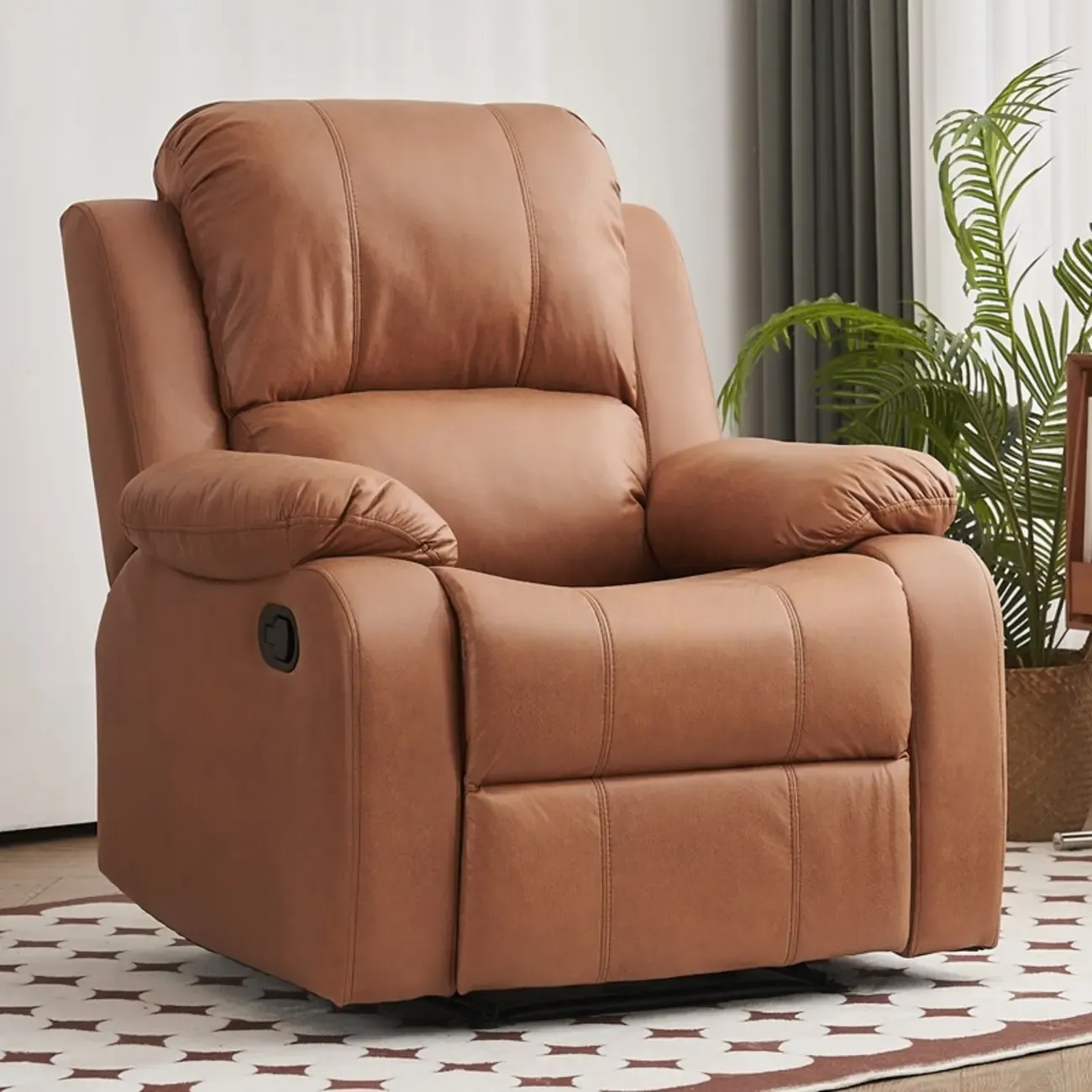 Luxurious Black Leather Manual Recliner with Lumbar Support Image - 13