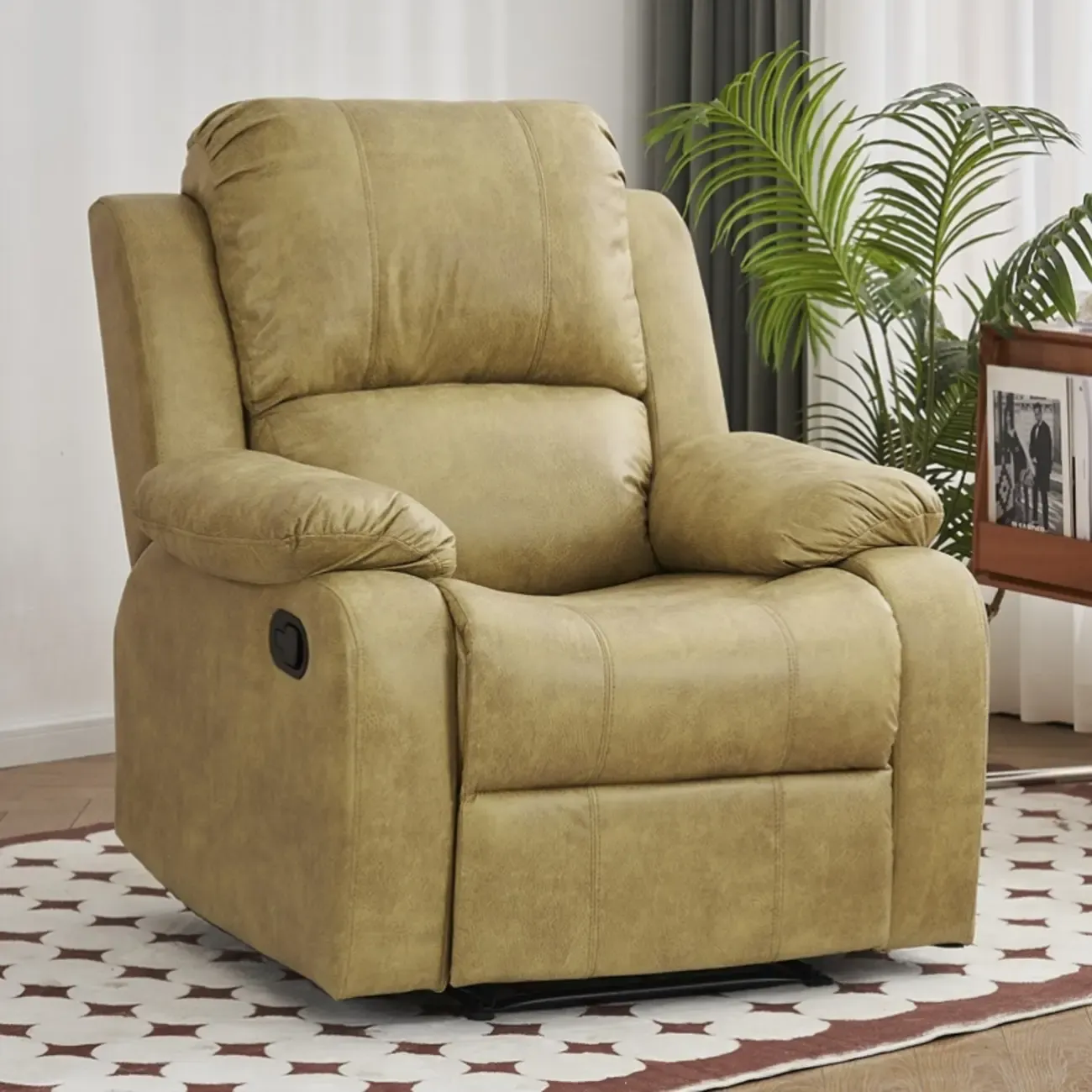 Luxurious Black Leather Manual Recliner with Lumbar Support Image - 15