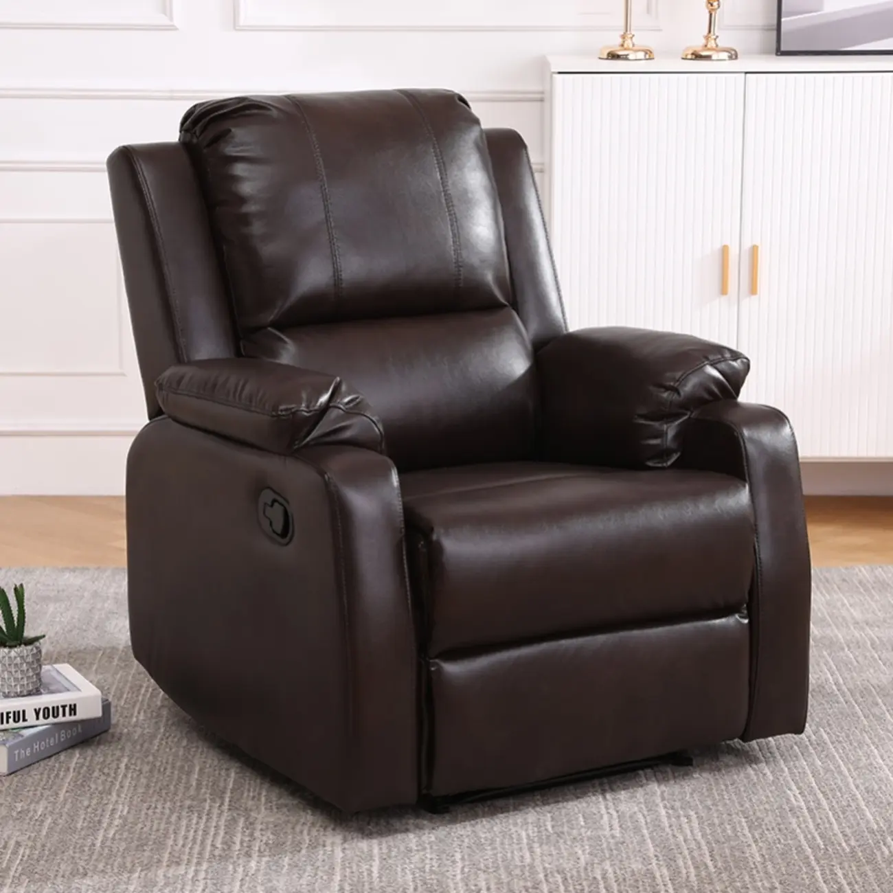 Luxurious Black Leather Manual Recliner with Lumbar Support Image - 16 | homeyfad