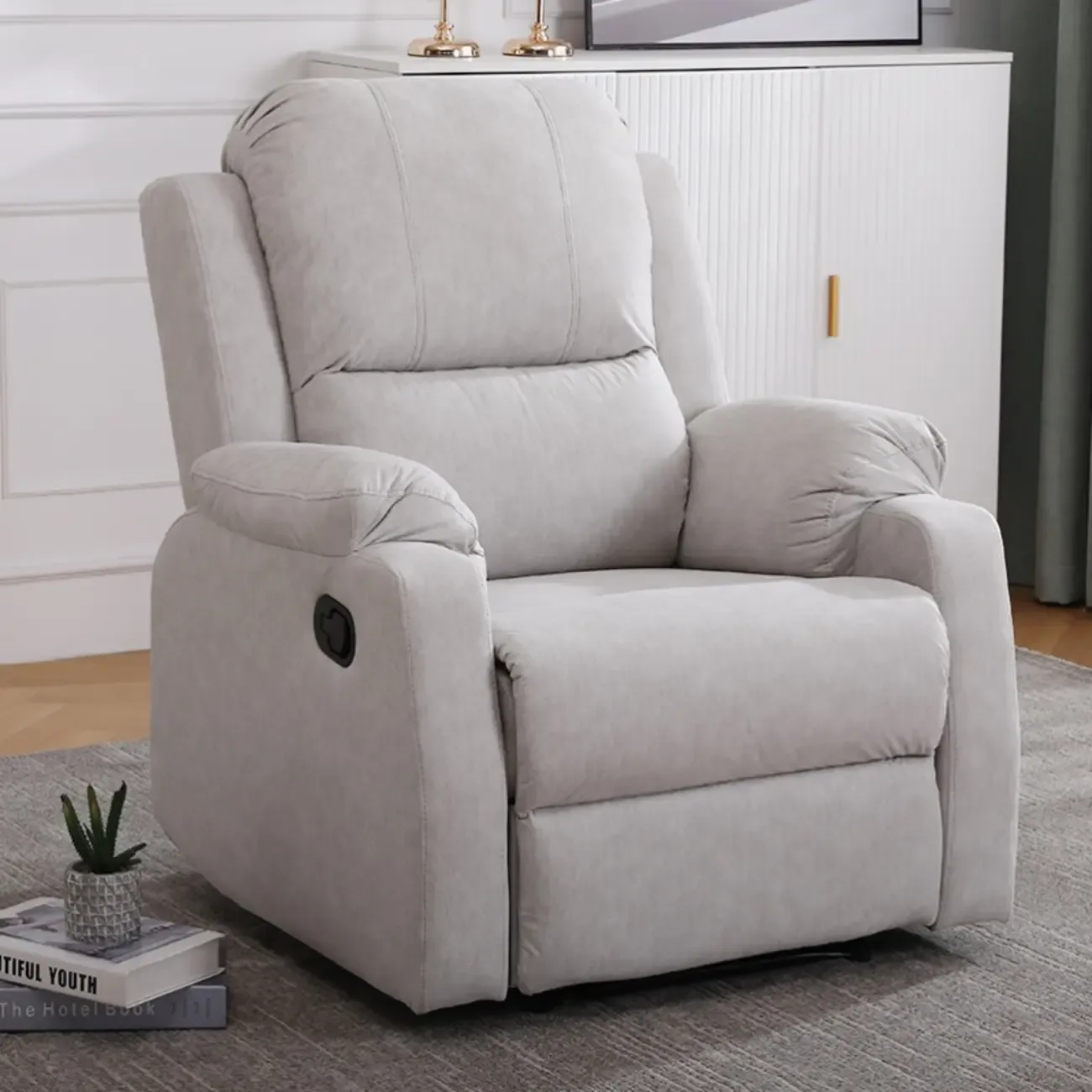 Luxurious Black Leather Manual Recliner with Lumbar Support Image - 17