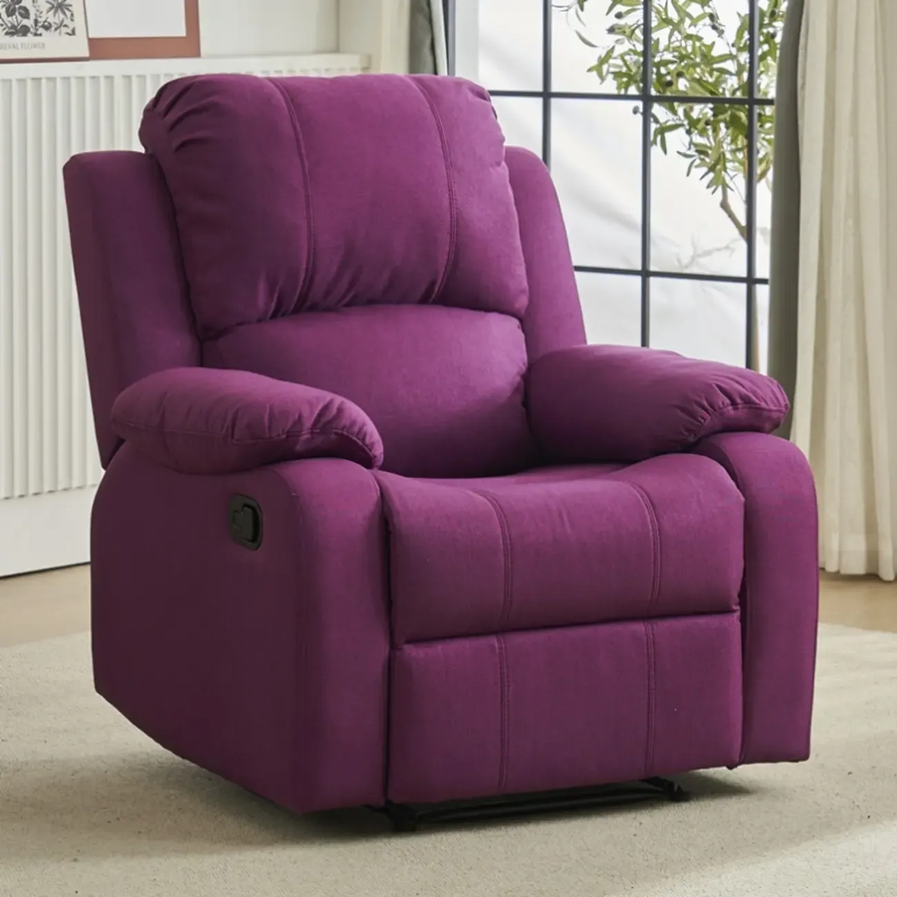 Luxurious Black Leather Manual Recliner with Lumbar Support Image - 20