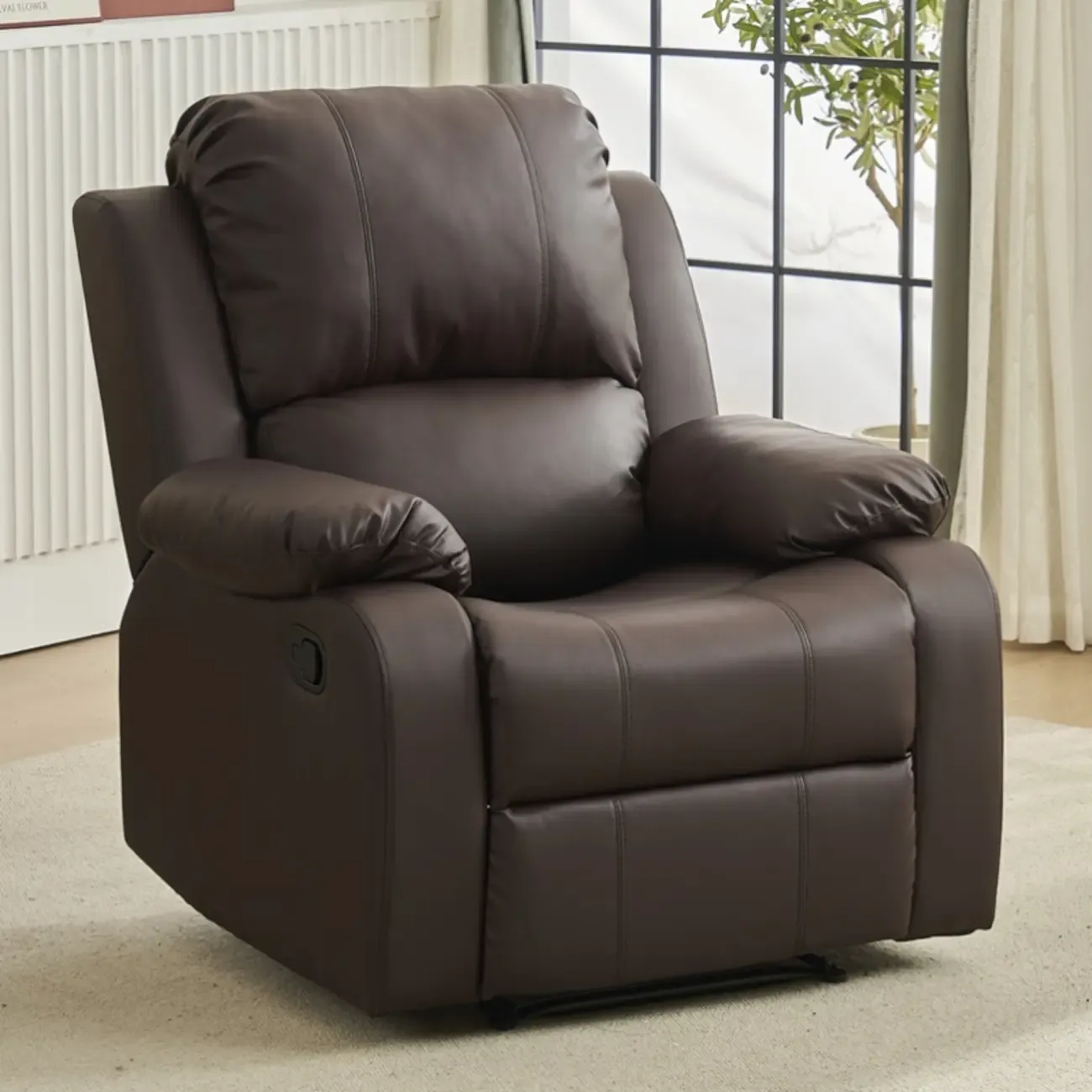 Luxurious Black Leather Manual Recliner with Lumbar Support Image - 21