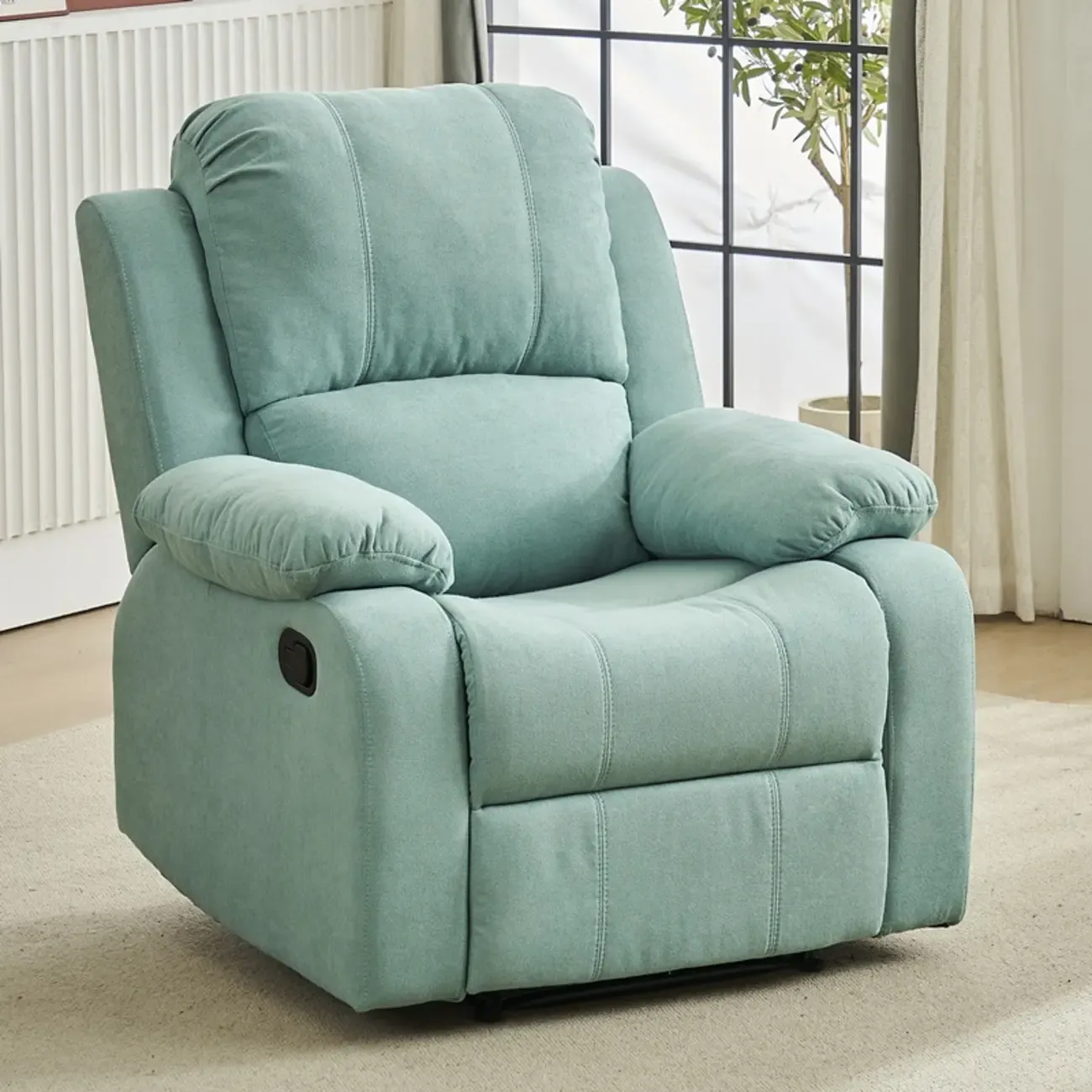 Luxurious Black Leather Manual Recliner with Lumbar Support Image - 22