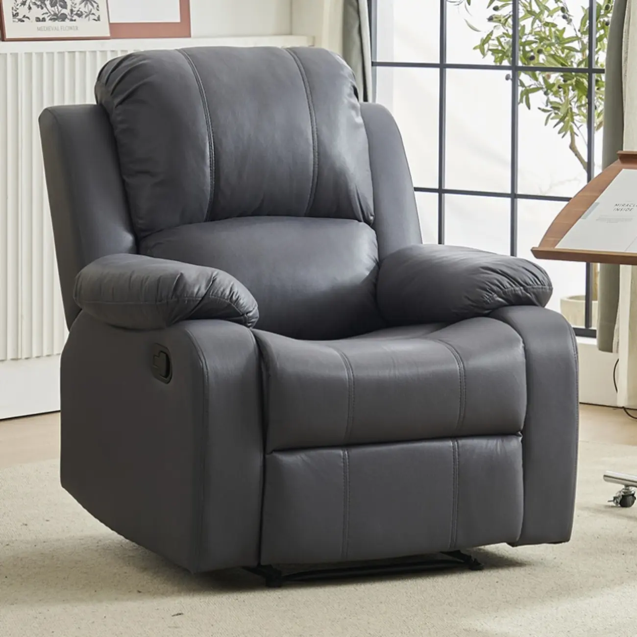 Luxurious Black Leather Manual Recliner with Lumbar Support Image - 23 | homeyfad