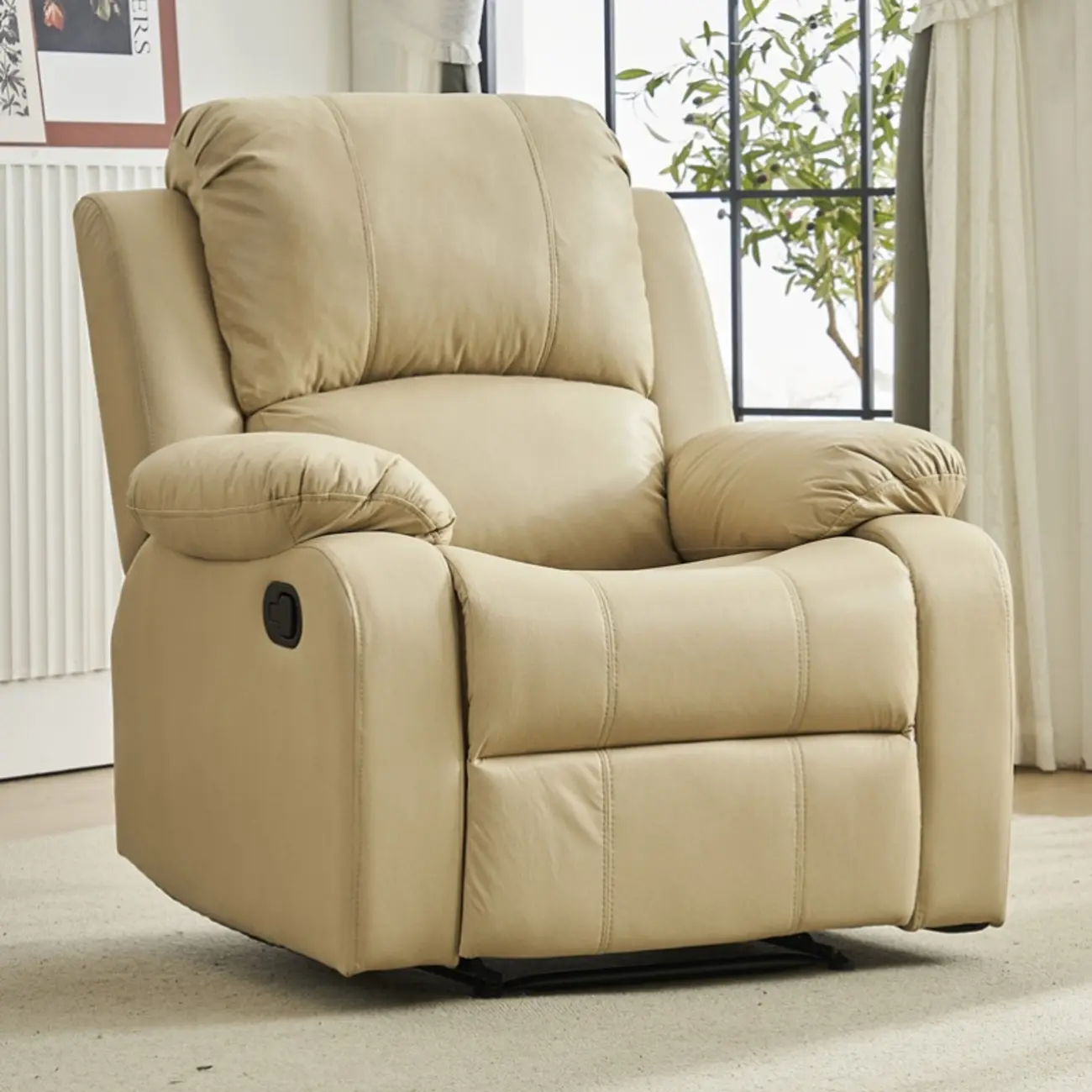 Luxurious Black Leather Manual Recliner with Lumbar Support Image - 24 | homeyfad
