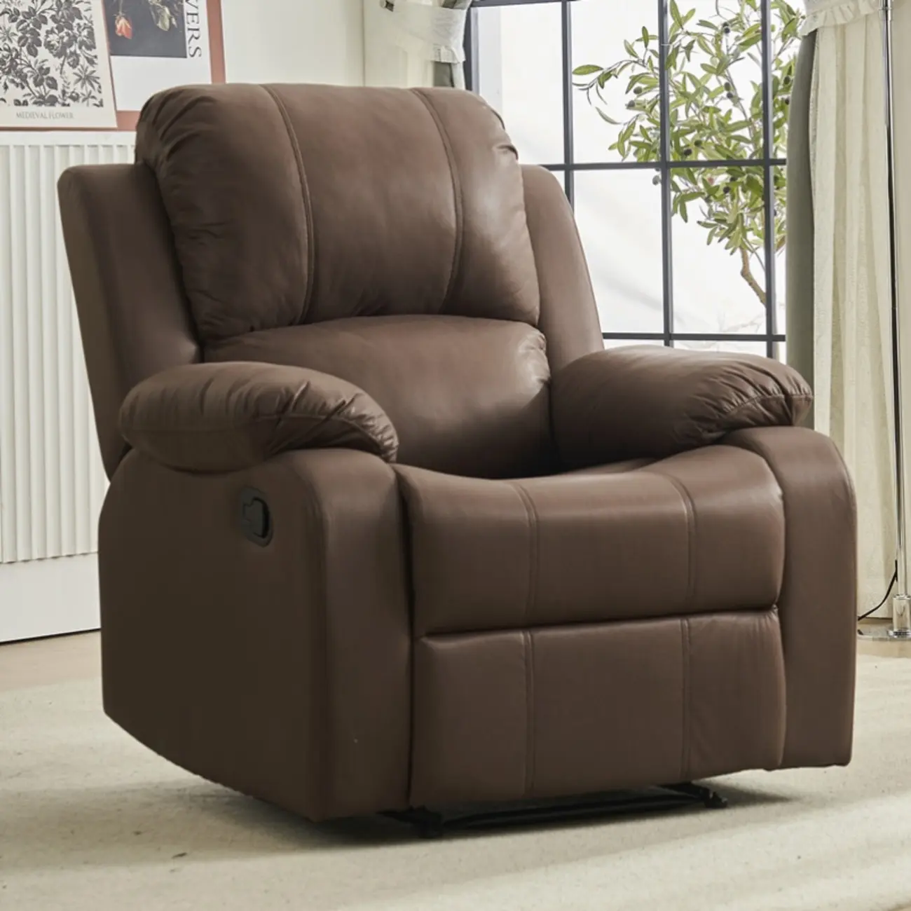 Luxurious Black Leather Manual Recliner with Lumbar Support Image - 26 | homeyfad