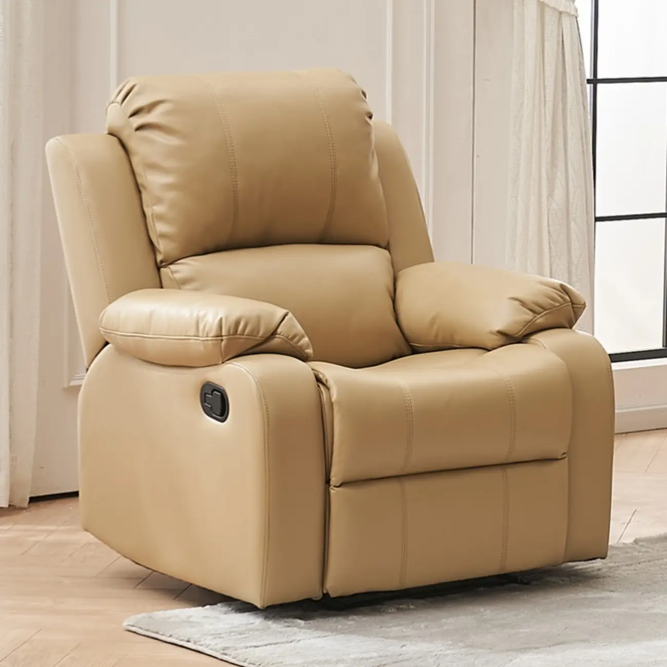 Luxurious Black Leather Manual Recliner with Lumbar Support Image - 29 | homeyfad