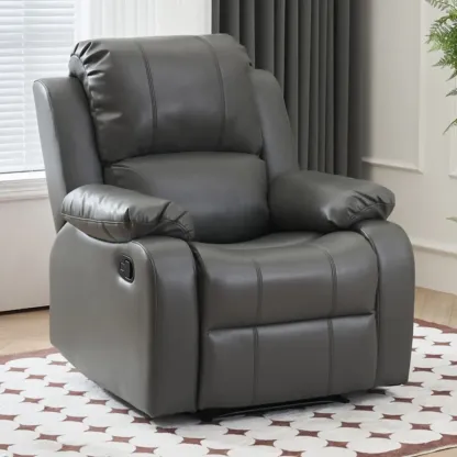 Luxurious Black Leather Manual Recliner with Lumbar Support Image - 31