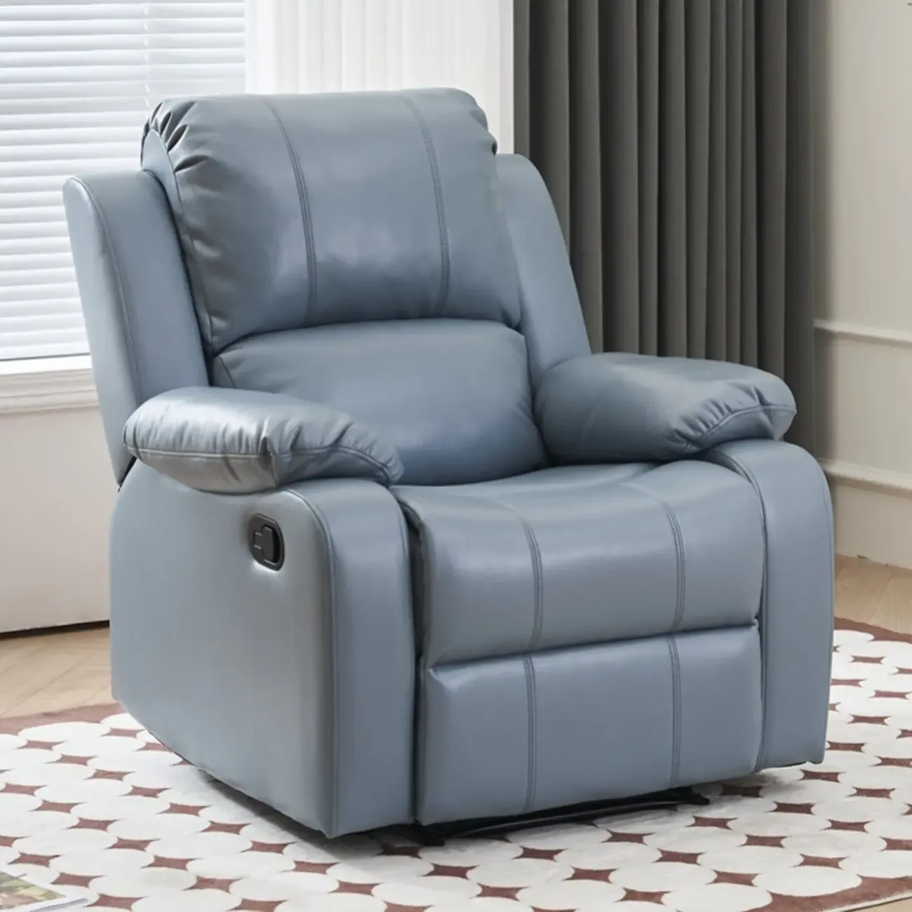 Luxurious Black Leather Manual Recliner with Lumbar Support Image - 32