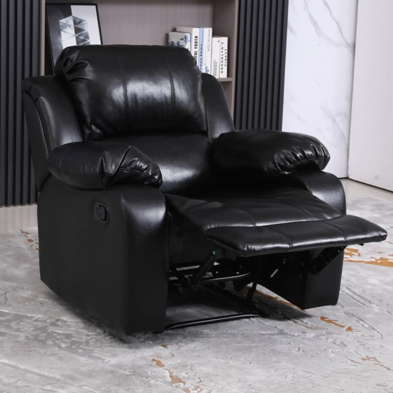 Luxurious Black Leather Manual Recliner with Lumbar Support Image - 33 | homeyfad