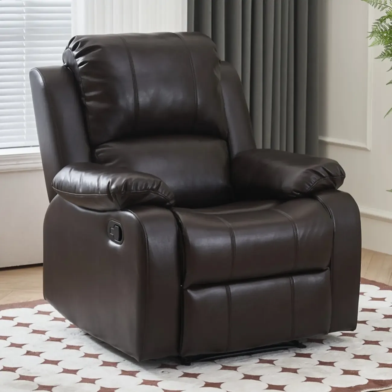 Luxurious Black Leather Manual Recliner with Lumbar Support Image - 35