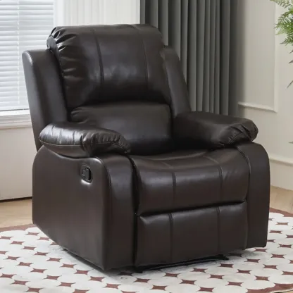 Luxurious Black Leather Manual Recliner with Lumbar Support Image - 35