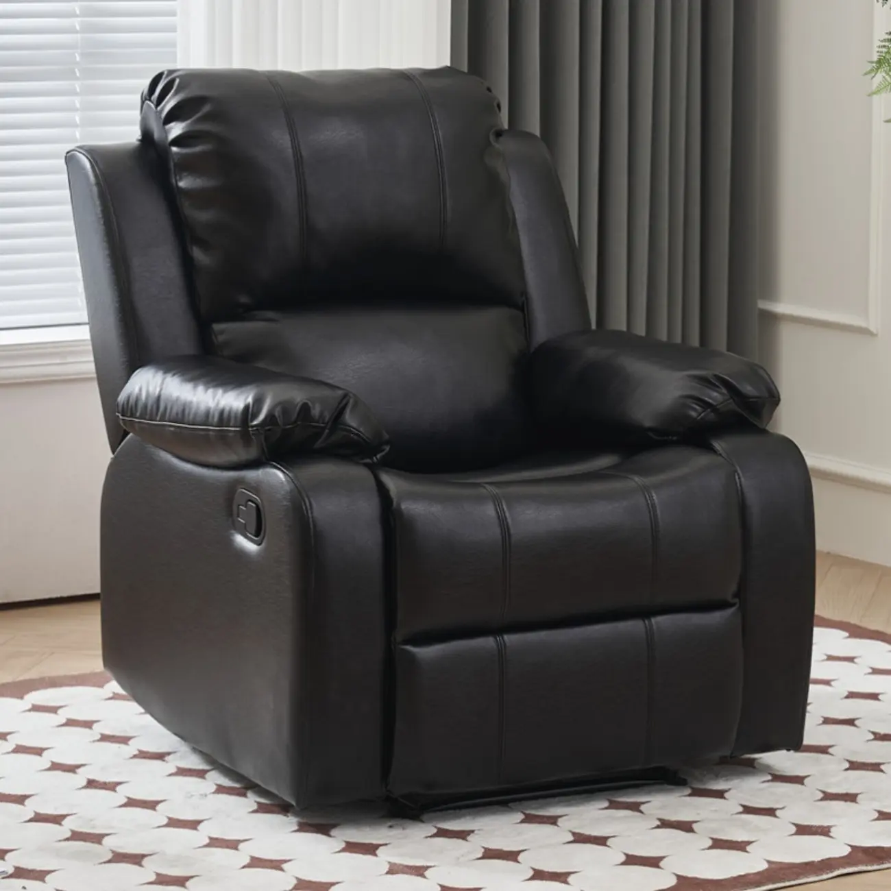 Luxurious Black Leather Manual Recliner with Lumbar Support Image - 36 | homeyfad