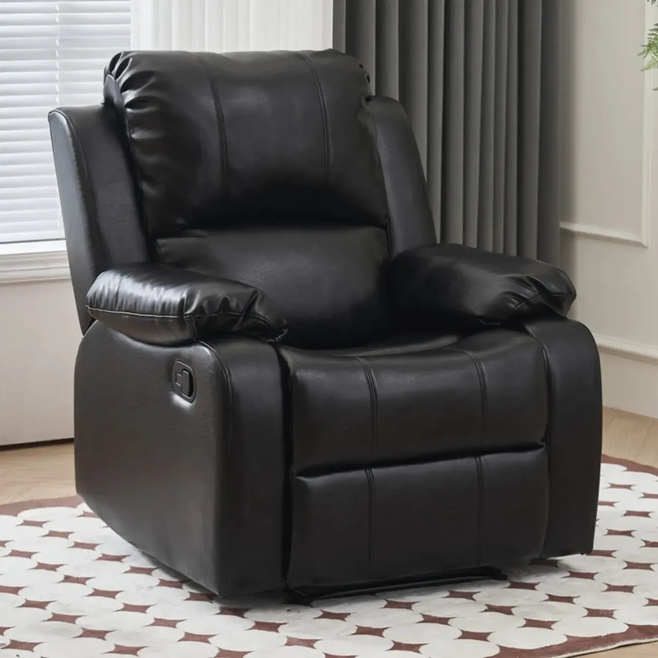 Luxurious Black Leather Manual Recliner with Lumbar Support Image - 36