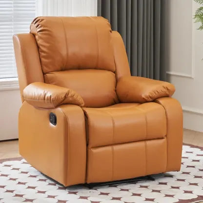 Luxurious Black Leather Manual Recliner with Lumbar Support Image - 37
