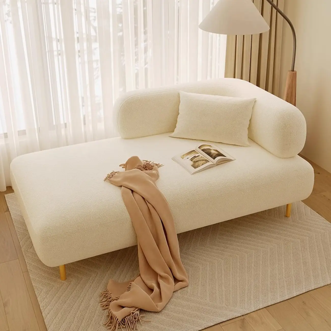Minimalist Flannel Right-Arm Chaise Lounge with Pillow for Home Image - 2 | homeyfad