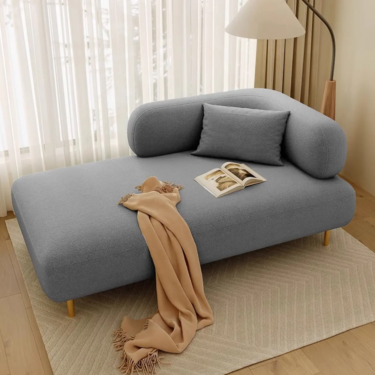 Minimalist Flannel Right-Arm Chaise Lounge with Pillow for Home Image - 1 | homeyfad