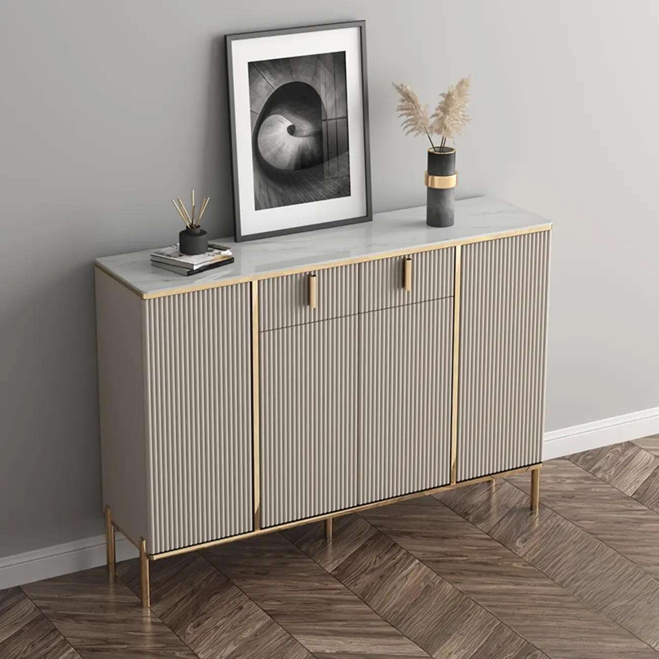 Glam Light Coffee Wood Entryway Shoe Cabinet Image - 1