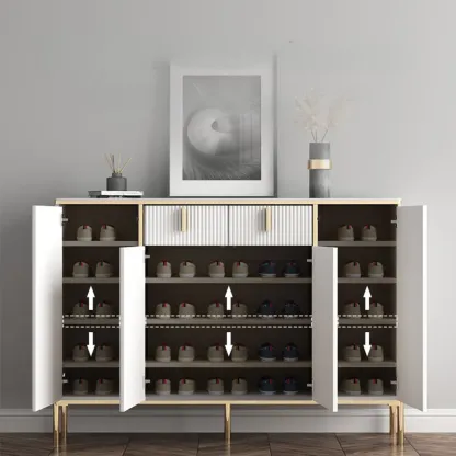 Glam Light Coffee Wood Entryway Shoe Cabinet Image - 2