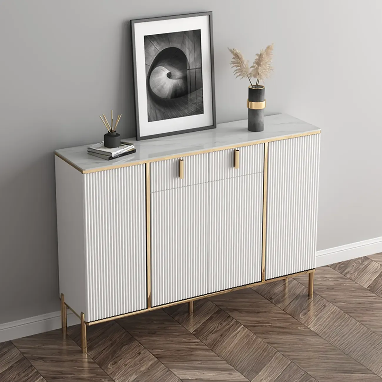 Glam Light Coffee Wood Entryway Shoe Cabinet Image - 4