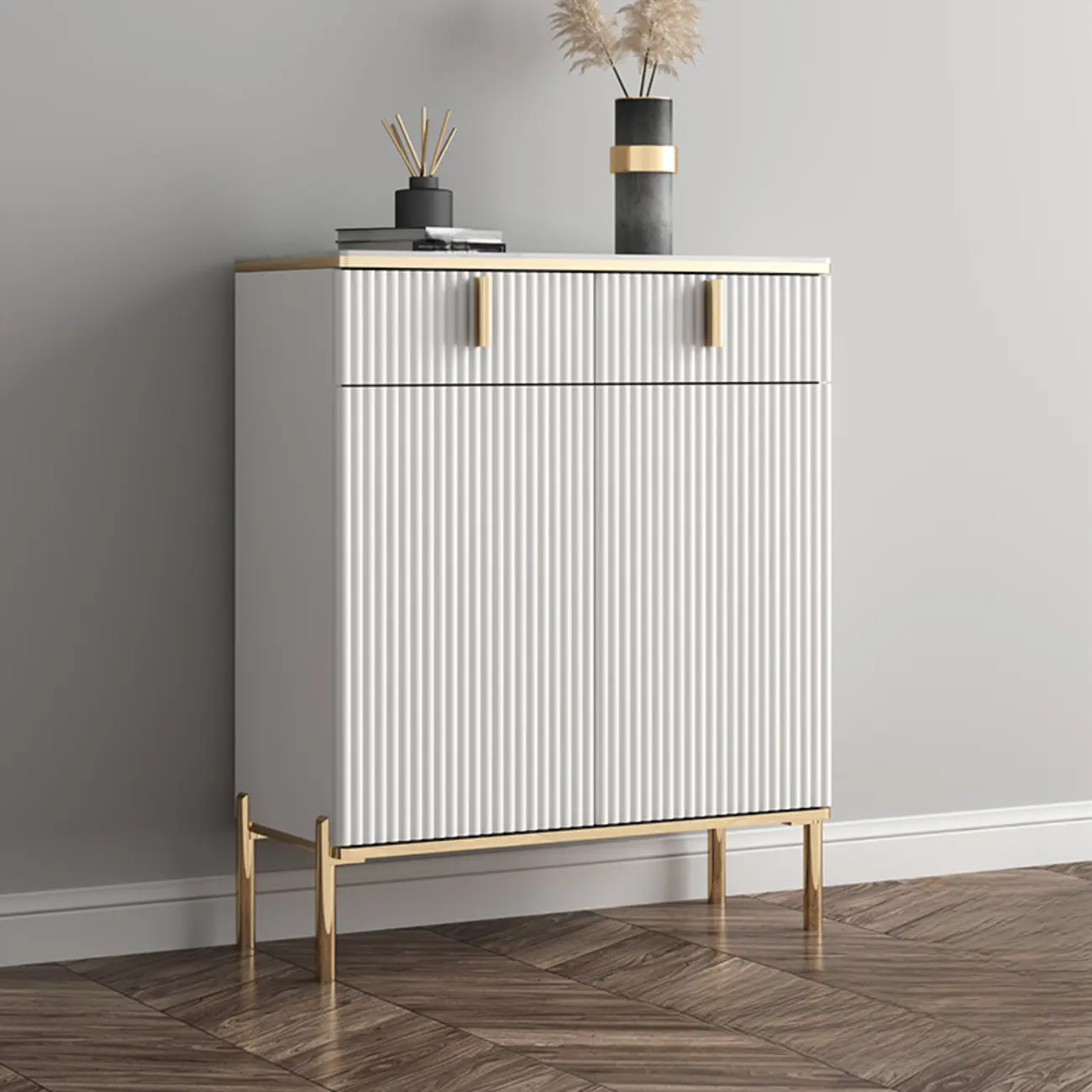 Glam Light Coffee Wood Entryway Shoe Cabinet Image - 12 | homeyfad