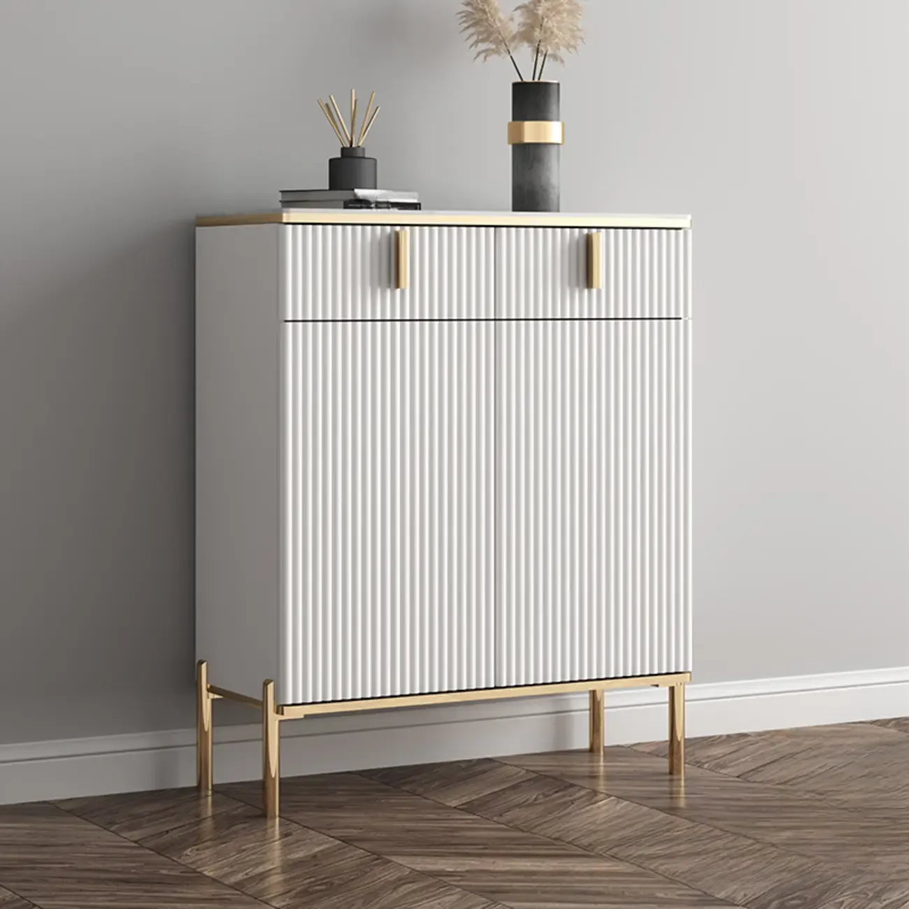 Glam Light Coffee Wood Entryway Shoe Cabinet Image - 12