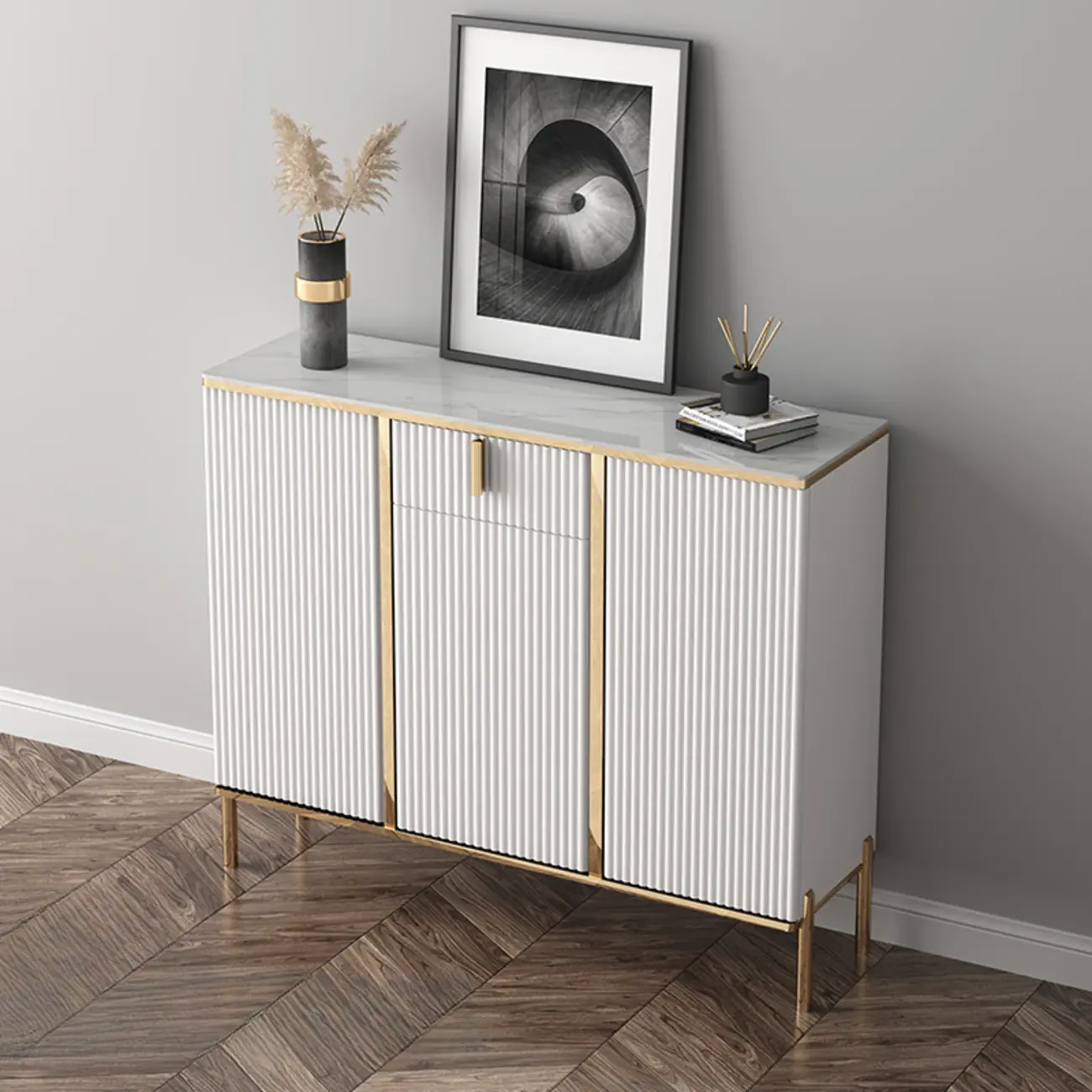 Glam Light Coffee Wood Entryway Shoe Cabinet Image - 13 | homeyfad