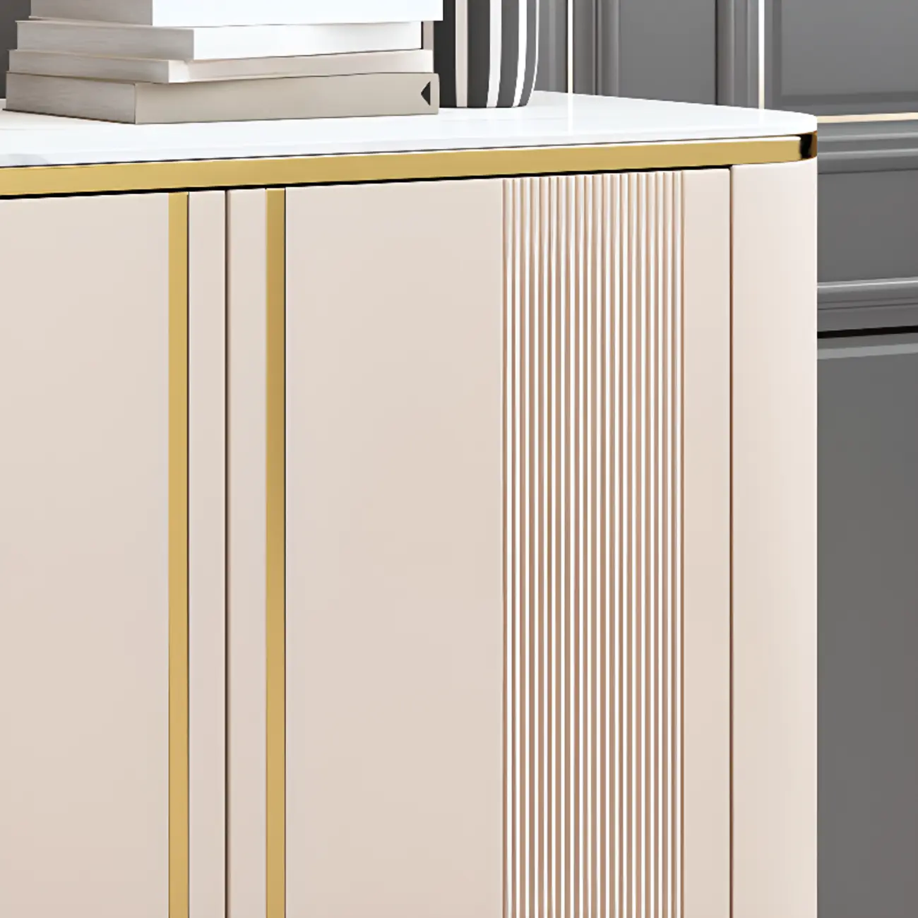 Glam Large Stone Top Handle Free Gold Metal Storage Cabinet Image - 7 | homeyfad