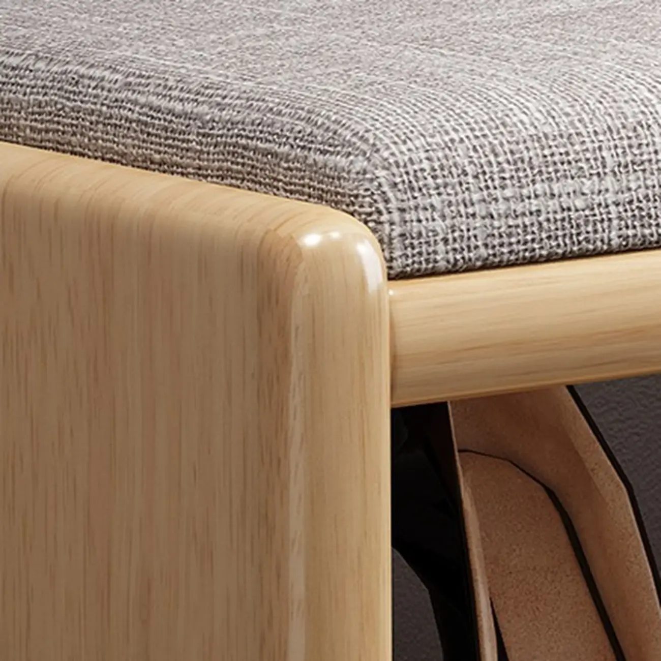 Scandinavian 2-Tier Upholstered Wood Shoe Rack Bench Image - 7 | homeyfad