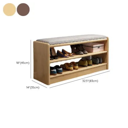 Scandinavian 2-Tier Upholstered Wood Shoe Rack Bench Image - 14