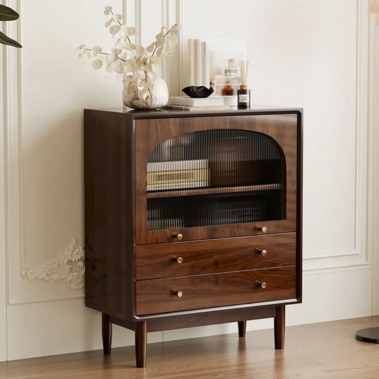 Vintage Brown Wood Rattan Storage Cabinet for Living Room Image - 11 | homeyfad