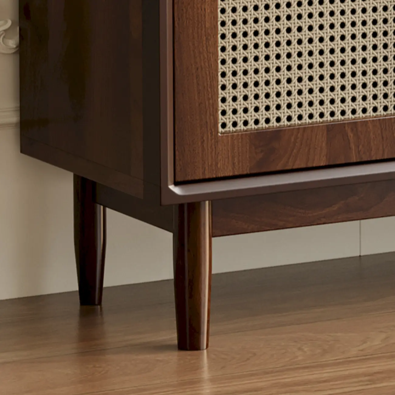 Vintage Brown Wood Rattan Storage Cabinet for Living Room Image - 13 | homeyfad