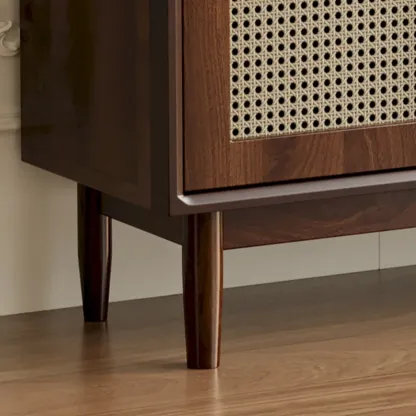 Vintage Brown Wood Rattan Storage Cabinet for Living Room Image - 13