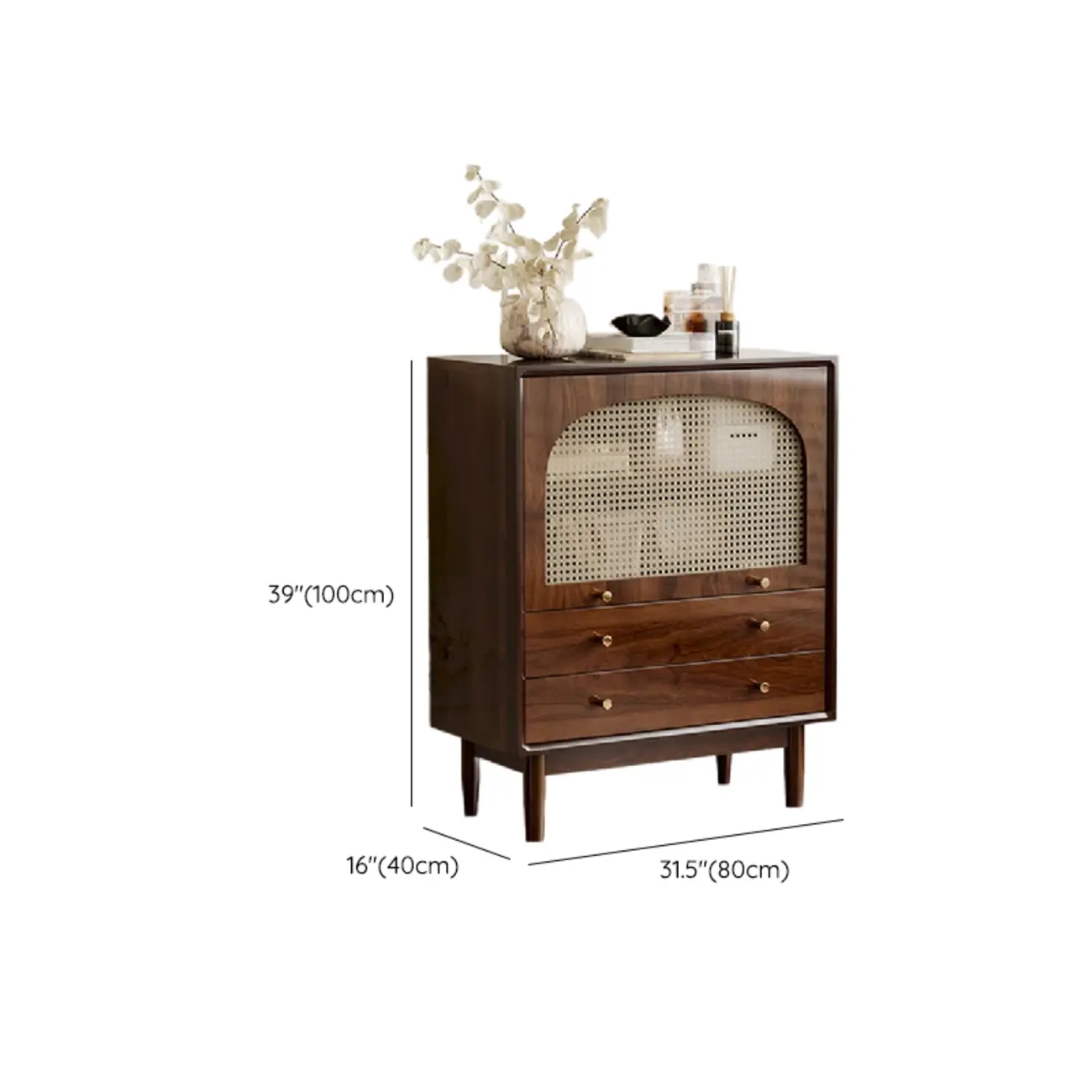 Vintage Brown Wood Rattan Storage Cabinet for Living Room #size | homeyfad