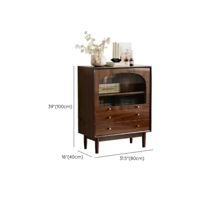 Vintage Brown Wood Rattan Storage Cabinet for Living Room Image - 18