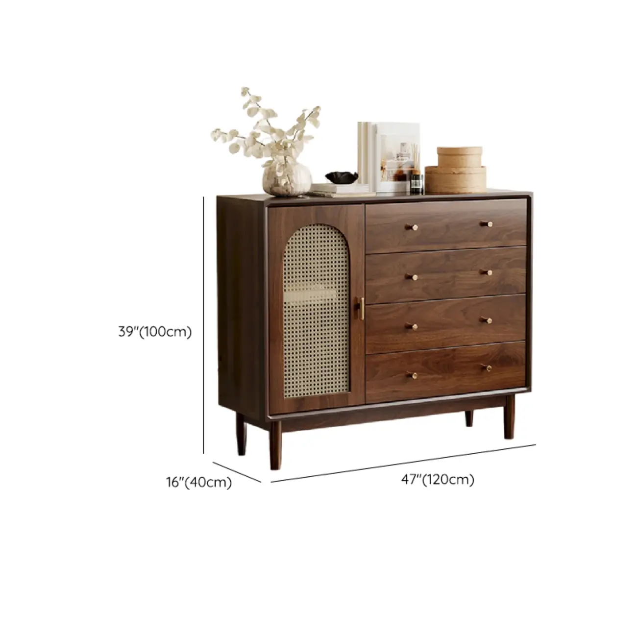 Vintage Brown Wood Rattan Storage Cabinet for Living Room Image - 21 | homeyfad