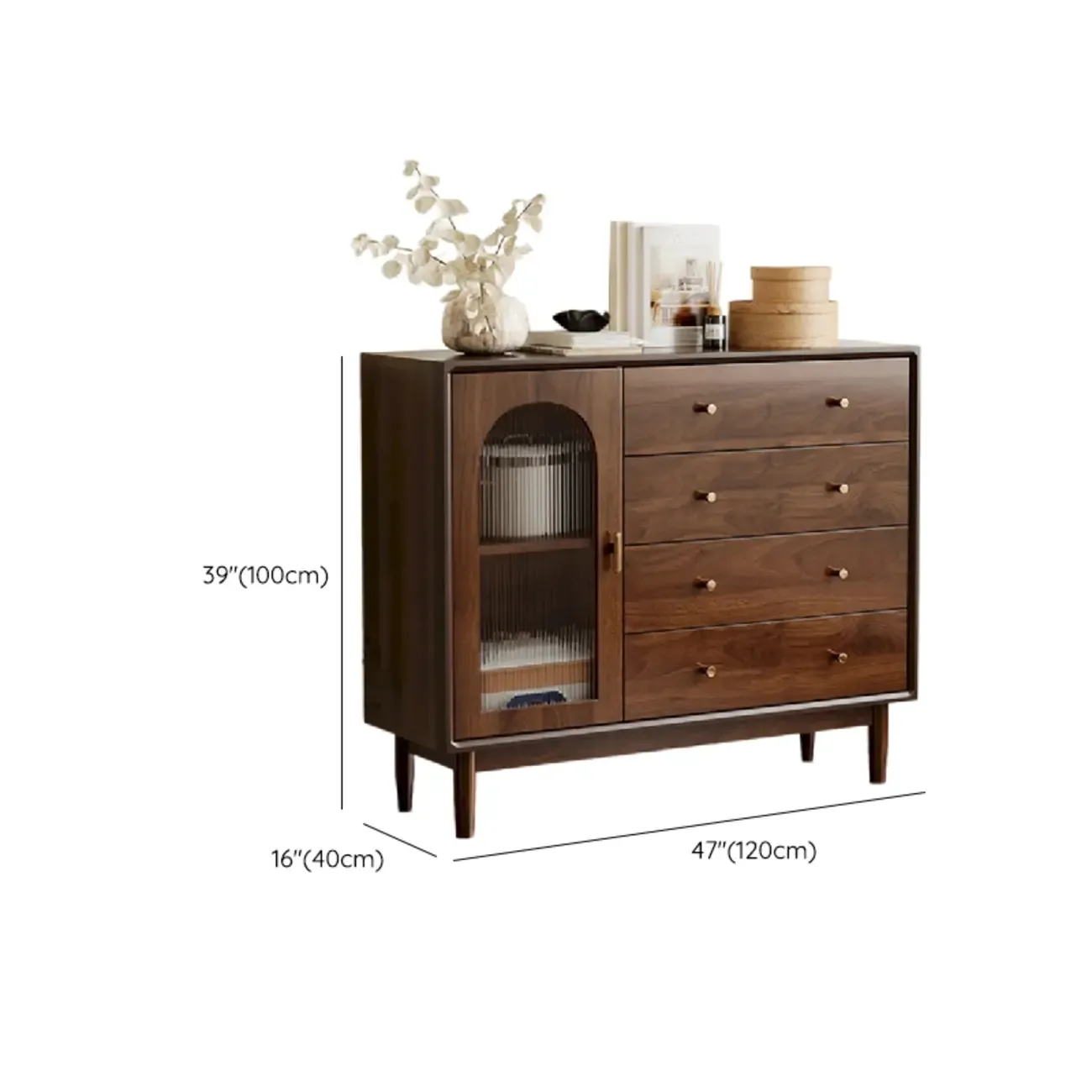 Vintage Brown Wood Rattan Storage Cabinet for Living Room Image - 22